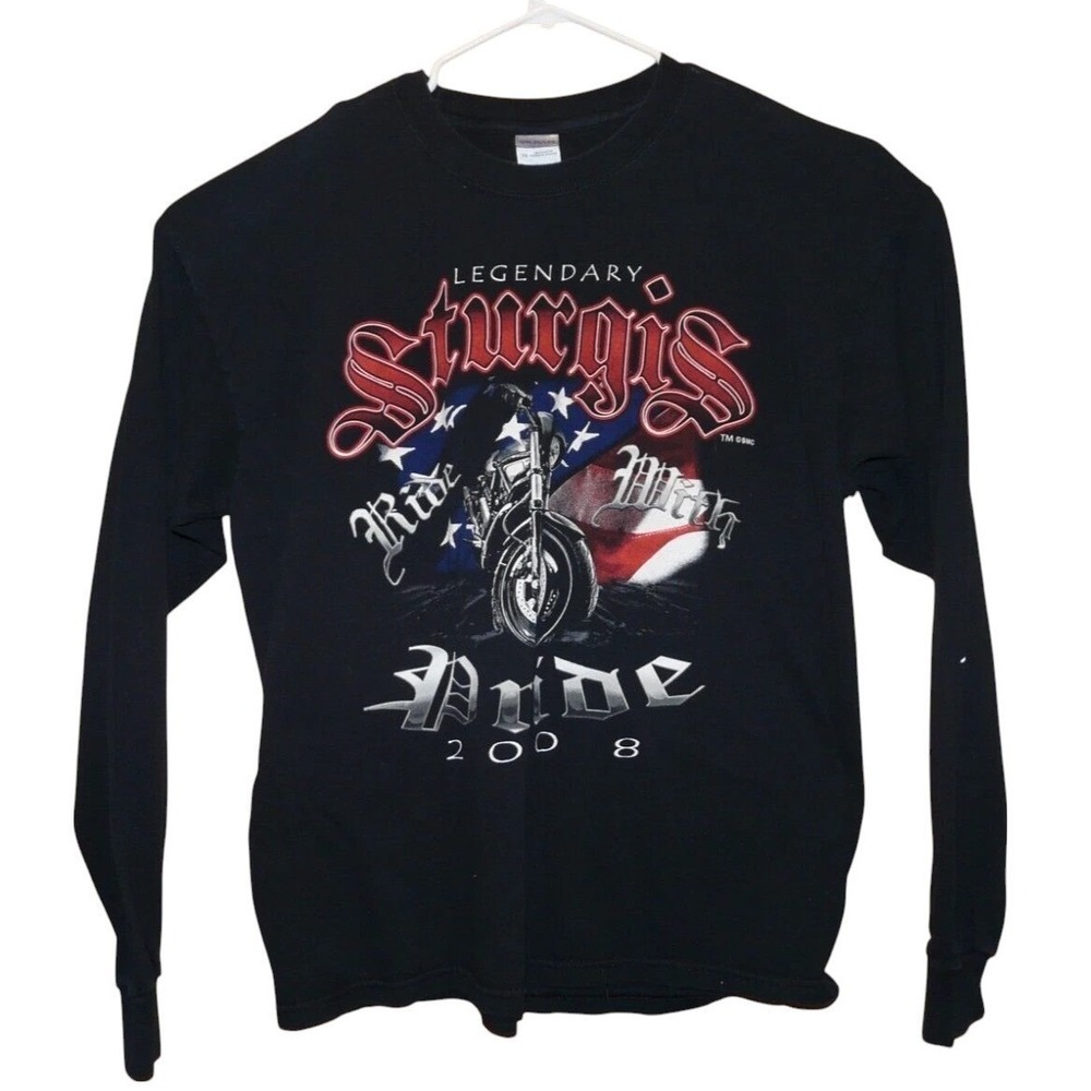 Gildan Long Sleeve T-Shirt Mens XL Black Sturgis 2008 Biker Graphic